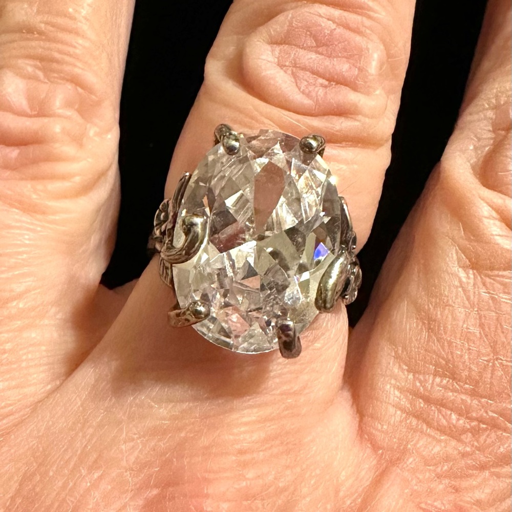 Israel 925‎ Sterling Silver & Crystal Ring Brutalist Floral Setting Sz 7.75 - Picture 2 of 10
